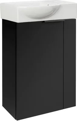 Produktbild von FACKELMANN SBC B.PARIS Gäste WC Waschtisch Set 45 cm breit, Schwarz matt, Keramikwaschbecken Weiß, Hahnloch rechts, Türanschlag links  Ideal für modernes Bad