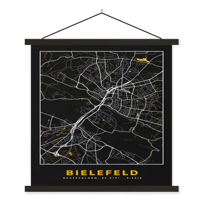 Produktbild von MuchoWow® Textilposter Bielefeld - Karte - Stadtplan - Gold - Deutschland 60x60 cm mit schwarzem Rahmen - Posteraufhänger