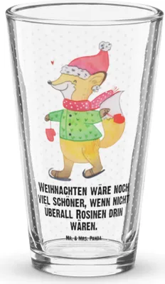Produktbild von Mr. & Mrs. Panda Glas Fuchs  Schlittschuhe - Transparent - Geschenk, Weihnachten, Wasserglas, Tumbler, Tannenbaum, Weihnachtstage, Weihnachtsmann, Winter, Weihnachtsbaum