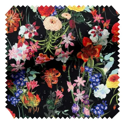 Produktbild von novely® OXFORD 210D - D170 Bunte Blumen Auf Schwarz - Bedruckter Polsterstoff - Outdoor Dekostoff - Wasserabweisende Reißfeste Meterware 1lfm