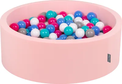 Produktbild von KiddyMoon bällebad 90x30cm/300 bälle ∅ 7cm bällepool mit bunten bällen für babys kinder rund, hellpink:weiß/grau/blau/dunkelpink/helltürkis