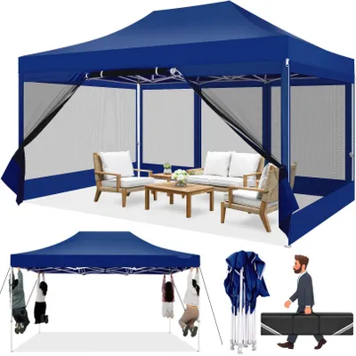 Productafbeelding van Tuinpaviljoen - Tuintent Opvouwbaar - Partytent - Campingtent - Verandatent - Insectenbeschermd