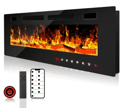 Obrázek produktu pro Vestavěný elektrický krb Eikuavons o rozměrech 127 x 46 x 8 cm s ovládáním pomocí aplikace a dotykového panelu