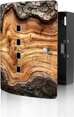 Produktbild von banjado Design Schlüsselkasten aus Edelstahl für 10 Schlüssel, Schlüsselschrank 24 x 21,5 x 7cm groß mit Magnetverschluss,  Holz Gemasert mit Rinde [BWSK 13625]