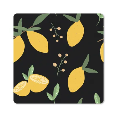Produktbild von MuchoWow® Mauspad Mousepad Zitrone - Früchte - Schwarz - Muster 20x20 cm - Mousepads - Maus Mat - Pad - Mausunterlage - Desk Mat - Bureauartikeln