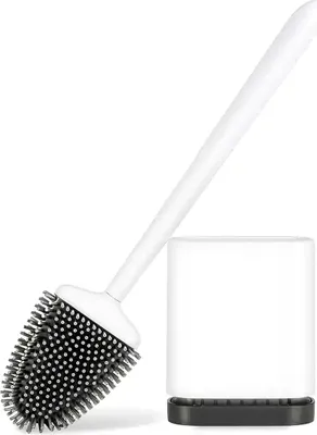 Produktbild von Wandhalterung WC-Bürste Silikon – Toilettenbürste Set ohne Bohren, hygienisch & tropffrei, 360° Reinigung, Weiß
