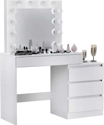Produktbild von Schminktisch Mit Spiegel Mit Beleuchtung 12X Led Hocker