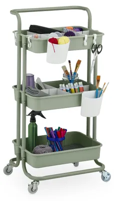 Küchenwagen 3 Etagen, Rollwagen 86x42,5x36 cm, Metall/Kunststoff, Grün