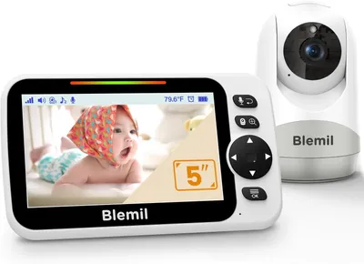 Obrázek produktu pro Dětský monitor s výdrží baterie 30 hodin. Video monitor pro děti s velkým 5palcovým displejem, kamerou a zvukem, nočním viděním, funkcí uspávání a bez Wi-Fi