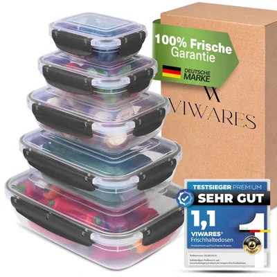 Produktbild von Viwares Frischhaltedosen mit Deckel - 5er Set - Aufbewahrungsbox mit Deckel Küche zur Lebensmittel Aufbewahrung - Praktisches Mikrowellengeschirr mit Deckel - Meal Prep Boxen Frischhaltedosen