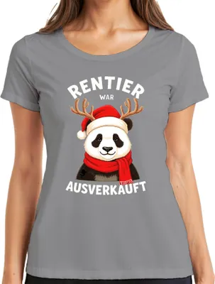Produktbild von Rentier war t Panda Weihnachten lustig Geschenk Winter Damen T-Shirt, Grau, L