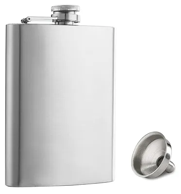 Image de Gourde avec entonnoir - 8 oz Acier inoxydable 304 - Gourde de poche anti-fuite - Argent