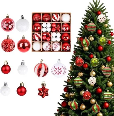 Produktbild von Unyqoos® Set aus 44 rot-weißen Weihnachtsbällen zur Verzauberung von Baumdekorationen