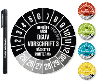 DGUV V3 Testaufkleber schwarz/weiß, 120 Stück, 20 mm, UV-beständig
