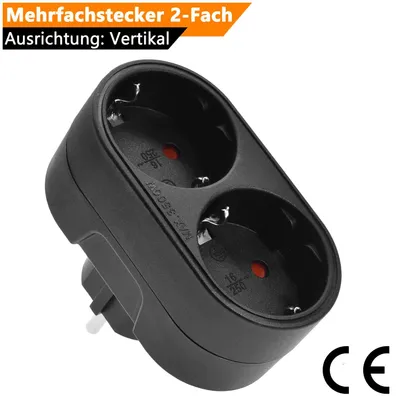 Produktbild von ORSEM Mehrfachsteckdose Schutzkontakt Steckdosenadapter Stromadapter Stecker Multi-Steckdose 2x Schutzkontakt-Buchse 16A max. 3500W Schwarz