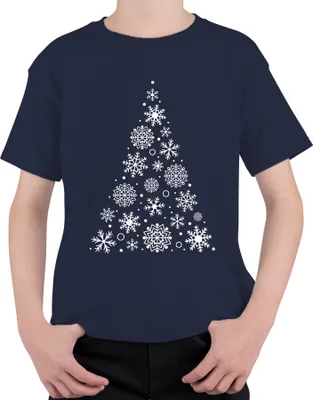 Produktbild von Schneeflocken Weihnachtsbaum - Weihnachten Weihnachtsgeschenk Christmas Uni Kinder T-Shirt, Navy, 140
