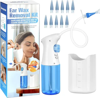 Imagen del producto de Kit de limpieza de oídos con 11 accesorios, depósito de agua y sistema de irrigación para adultos y niños