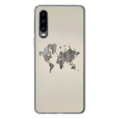 Produktbild von MuchoWow® Handyhülle Schutzhülle Hülle für Huawei P30 Weltkarte - Holz - Regal Silikon Softcase Handy Hülle - Kartenbesitzer