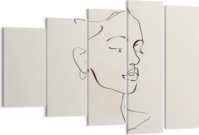 Produktbild von Bild auf Leinwand - Leinwandbild - 5 Teile - Frau Zeichnung Linie - 150x100cm - Wand Bild - Wanddeko - Wandbilder - Leinwanddruck - Bilder - Wanddekoration - Leinwand bilder - EG150x100-5046