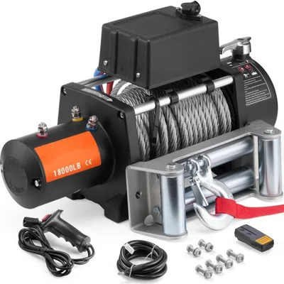 Immagine prodotto di Argano elettrico a cavo 12V DC 8165 kg - Argano motorizzato a 19 fili - Argano elettrico robusto per varie applicazioni