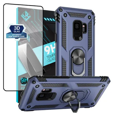 Produktbild von Armor Outdoor Handyhülle für Samsung Galaxy S9 Handy Panzer Case Schutzhülle mit 9H Displayglas Displayschutz Farbe: Blau