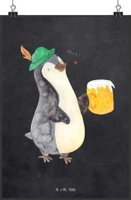 Produktbild von Mr. & Mrs. Panda Bild Pinguin Bier DIN A5 - Kreidetafel - Geschenk, Beschwippst, drucke, Plakat, Kunstdruck, Wandbild, , wanddeko