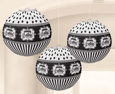Produktbild von 3 Black & White Birthday Lampions 24cm