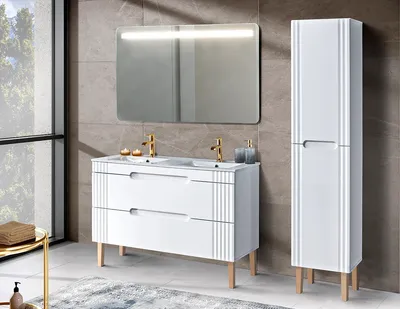 Zdjęcie produktu dla Szafka Łazienkowa Biała Pod Umywalkę 120Cm 2 Szuflady Mdf 120X62