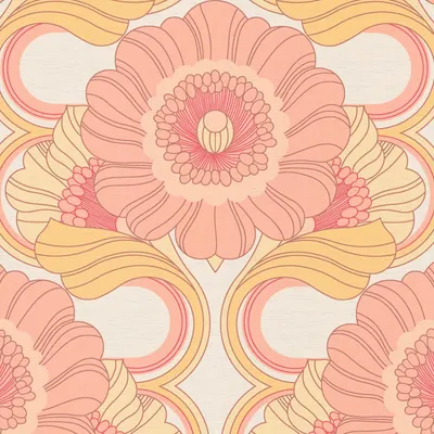 Zdjęcie produktu dla Profhome 395305-GU Tapeta retro Kwiaty kremowo-biała staro-różowa ochra-żółta 4,5 m2