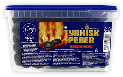 Produktbild von Fazer Tyrkisk Peber Original, Schwarz, 2,2 kg, 1528 kJ, 364 kcal, 89 g, 72 g