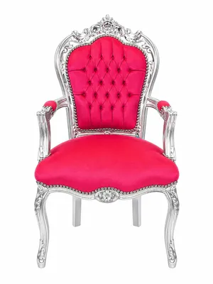 Produktbild von Barockstuhl Barock Stuhl Armlehne Pink Silber Stoff Esszimmer Wohnzimmer Büro Flur Schminkstuhl Klassisch Premium Luxus Modern Retro Royal Antik Stil