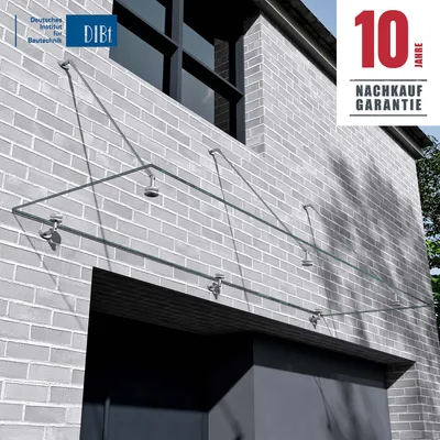 Produktbild von Mai & Mai Glasvordach Überdachung Transparenter VSG mit SGP Folie Vordach Edelstahl Wandhalterung Regenschutz Eingangsbereich 90x250cm VDG02K
