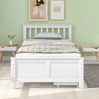 Produktbild von Odikalo Holzbett Jugendbett Doppelbett Schubladen Aufbewahrung Kiefer weiß 90x200
