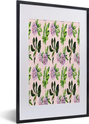 Produktbild von MuchoWow® MuchoWow® Gerahmtes Poster Blumen - Blätter - Hortensie 40x60 cm - Poster mit zchwarzem Bilderrahmen - Poster in Rahmen
