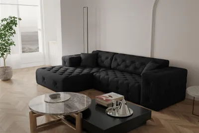 Produktbild von Ecksofa Designersofa CHANTAL in Stoff Opera Velvet Schwarz Ottomane Links
