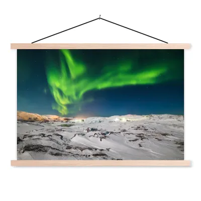 Produktbild von MuchoWow® Textilposter Nordlichter - Berg - Schnee 60x40 cm mit holzfarbenen Rahmen - Bilder