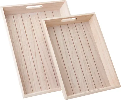 Produktbild von 2er Set Holz-Tabletts mit Griffmulden, 41x32x5,2 cm und 35,5x26x4,7 cm