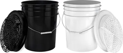 Produktbild von Benbow Set 6-tlg, Auto Wascheimer 20 Liter (Weiß + Schwarz) + Eimerdeckel (Weiß + Schwarz) + Schmutzsieb (Weiß + Schwarz), Autoaufbereitung, Autos