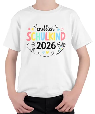 Immagine prodotto di Finalmente a scuola nel 2026. T-shirt bianca per la prima elementare, per bambini e bambine, taglia 116. Ideale per il primo giorno di scuola