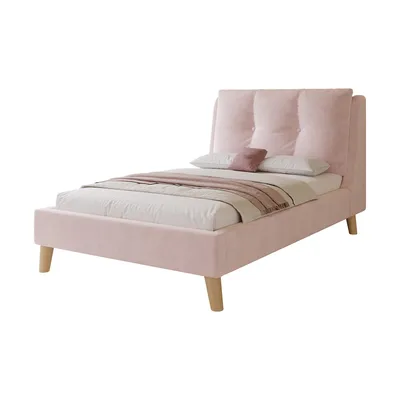 Produktbild von Polsterbett mit Lattenrost und Kopfteil, 90x200 cm, gepolsterter Kopfteil, Einzelbett, Kinderbett, Samt