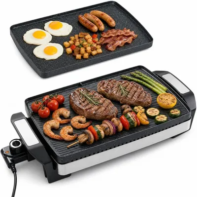 Produktbild von KOMFOTTEU 1500 W Elektrogrill mit doppelseitiger Grillplatte, 41 × 25 cm