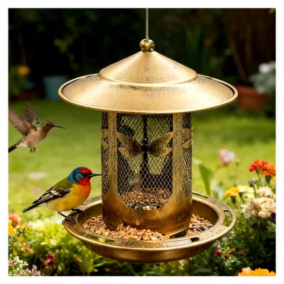 Produktbild von Vogelfutterhaus mit Schutz vor Eichhörnchen - Eichhörnchensicherer Futterspender mit Aufhängung für Fenster, Garten, Hof, Terrasse, Geflügel, Hühnerstall und Stange
