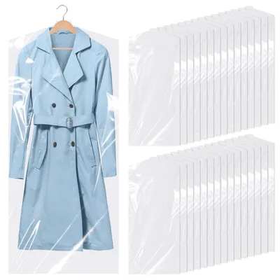 Image de 30 sacs à vêtements transparents en plastique, 60 x 140 cm, protection anti-poussière pour les vêtements, sacs à vêtements en PE, housses de protection pour robes et chemises