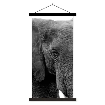 Produktbild von MuchoWow® Textilposter Elefant - Tiere - Schwarz - Weiß - Natur 60x120 cm mit schwarzem Rahmen - Magnete