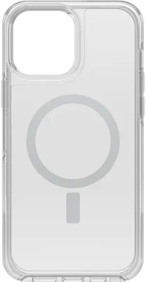 A clear, front-facing view of a transparent phone case with a circular magnetic charging ring visible inside.