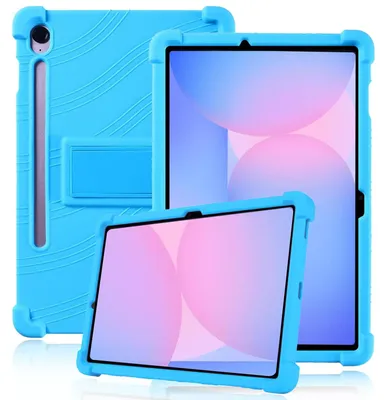 Image de Étui de protection pour tablette Samsung Galaxy Tab S7 11 pouces, en silicone souple résistant aux chocs, avec support intégré, couleur bleu clair