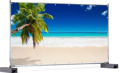 Produktbild von Wallario XXL Outdoor-Poster für Garten oder Balkon, Motiv Südseestrand in der Karibik mit Palme, in ca. 340 x 173 cm