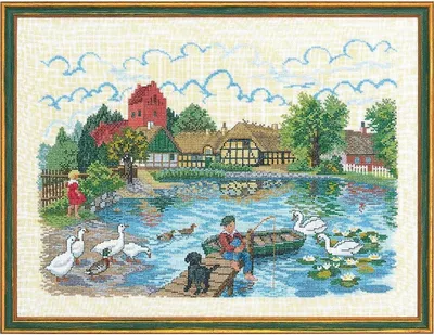 Produktbild von Eva Rosenstand Kreuzstich Set "Dorfteich 2", Zählmuster, 69x50cm