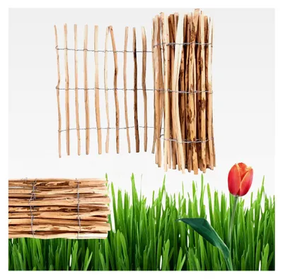 Produktbild von Staketenzaun 100 cm hoch, 5 m lang, Lattenabstand 7-8 cm, Gartenzaun, Beetumrandung aus Haselnuss Holz, Steckzaun, Holzzaun, Zaunelemente