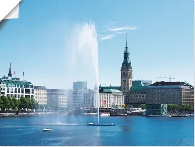 Produktbild von ARTland Poster Hamburg Alsterfontäne mit Rathaus Größe: 80x60 cm